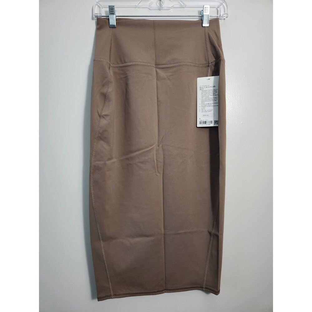 Lululemon Nulu Slim Fit High-Rise Midi Skirt Taupetastic Sz 8 Soft Stretch